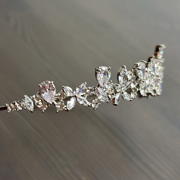 Silver Crystal Tiara with Floral Design - Picture 9 of 12